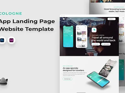 Cologne - App Landing Page Template about android app app presentation features gallery ios landing landing template psd template responsive psd template teal color template web xd template