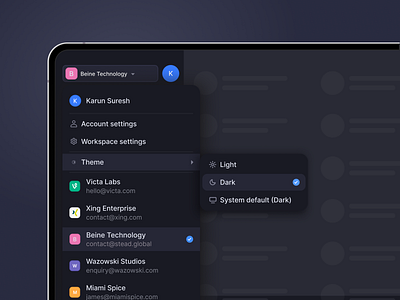 Profile Menu | Dark Mode Settings UI by Karun Suresh on Dribbble