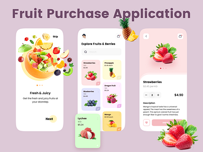 Online Fruit Purchase Application app app ui application design figma fruitapp onlineshoping photoshop ui ui design uiux