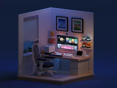 PC setup #2 3d b3d blender isomteric low poly pc render setup