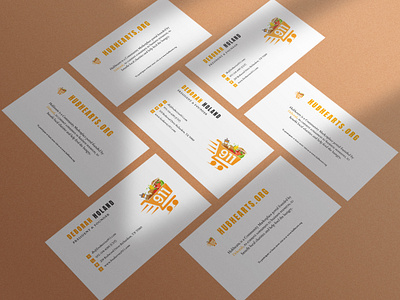 HUBHEARTS.ORG Business Card Design business cards food cards food service hubhearts orange and white visiting cards