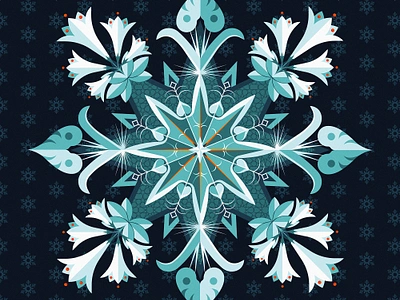 "Snowflake" - Seasonal art, NFT. adobe illustrator blue contrast daily art digital art flat design flowers geometric ice illustration limited palette orange plants snowflake stylized vector vector illustration winter