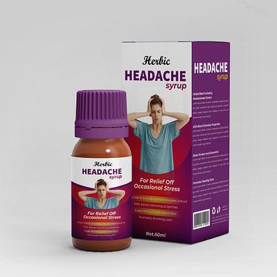 😶‍🌫️Headache Syrup Product Packaging 3d branding design graphic design illustration logo typography ui ux vector