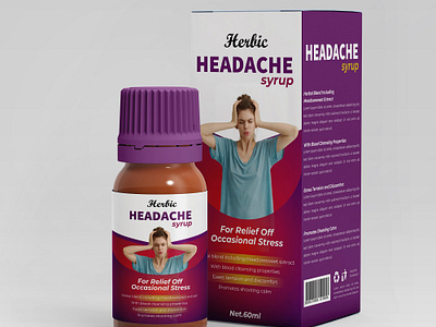 😶‍🌫️Headache Syrup Product Packaging 3d branding design graphic design illustration logo typography ui ux vector