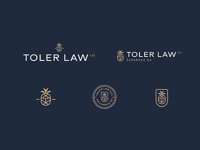 TL Law Pineapple Seal Logo Concept badge branding design firm gold graphic design icon insurance law logo mark navy pineapple seal shield southern stamp vector