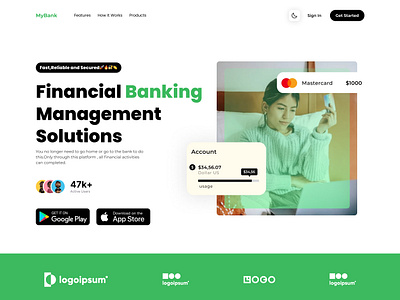 My bank website dark mode website financial website fintech website hero section landing page light mode design responsive design ui design ux design web 2.0