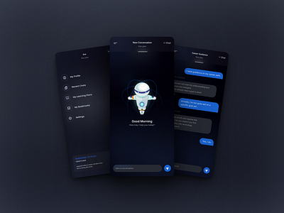 AI Chat Bot - AI Mobile App ai ai chatbot branding chatbot clean ui dark mode dark theme future futuristic design glass design glassmorphism modern ui ui ux