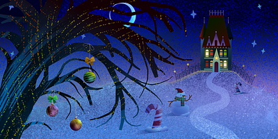 Xmas 2023 christmas holidays illustration landscape night snowman vector winter