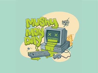 Mushy Monday Vibe character design computer design digital art digital drawing drawing fire graphic design illustration keyboard monday mouse procreate retro retro computer tech typography vomit week week day