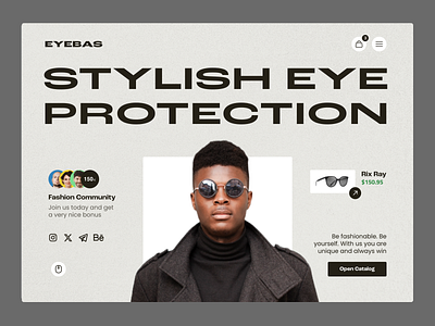 Eyebas – Style Fashion Eye Glasses Hero Homepage Landing branding creative design ecommerce fashion glasess homepage illustration interface landing minimalism product service startup style ui