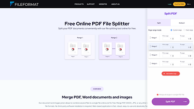 PDF Splitter - Web app UI clean dashboard design document splitter file conversion free header landingpage pdf splitter ui ux webapp website