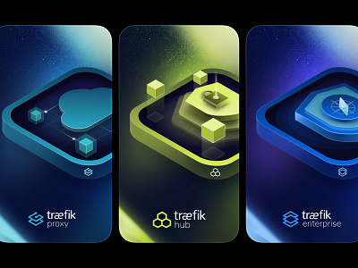 Traefik Branding - Product Logos brand branding cards cloud compass corporate design enterprise hub identity isometric logos product proxy security shield stack traefik visual