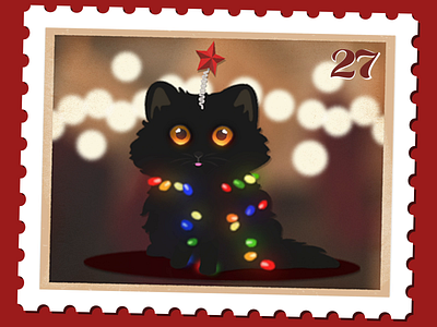 Christmas Cat Stamp animation black cat christmas cute december design festive gif graphic illustration illustrator lights meme mograph motion seasonal small star xmas