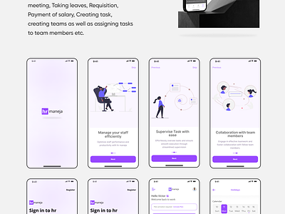 A Human Resource Management app, called "HR Maneja" app calender create task design hr manager illustration leave meeting requisition sign in task team ui ui design uiux design ux design