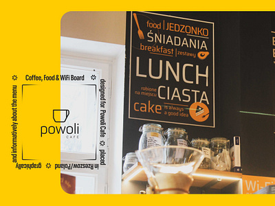 Coffee, Food & WiFi Board designed for Powoli Cafe adobe illustrator board board coffeeshop board design boards chemex coffee coffee board coffee illustration coffee place dripper lunch speciality coffee speciality coffeeshop specialty coffee v60 wifi