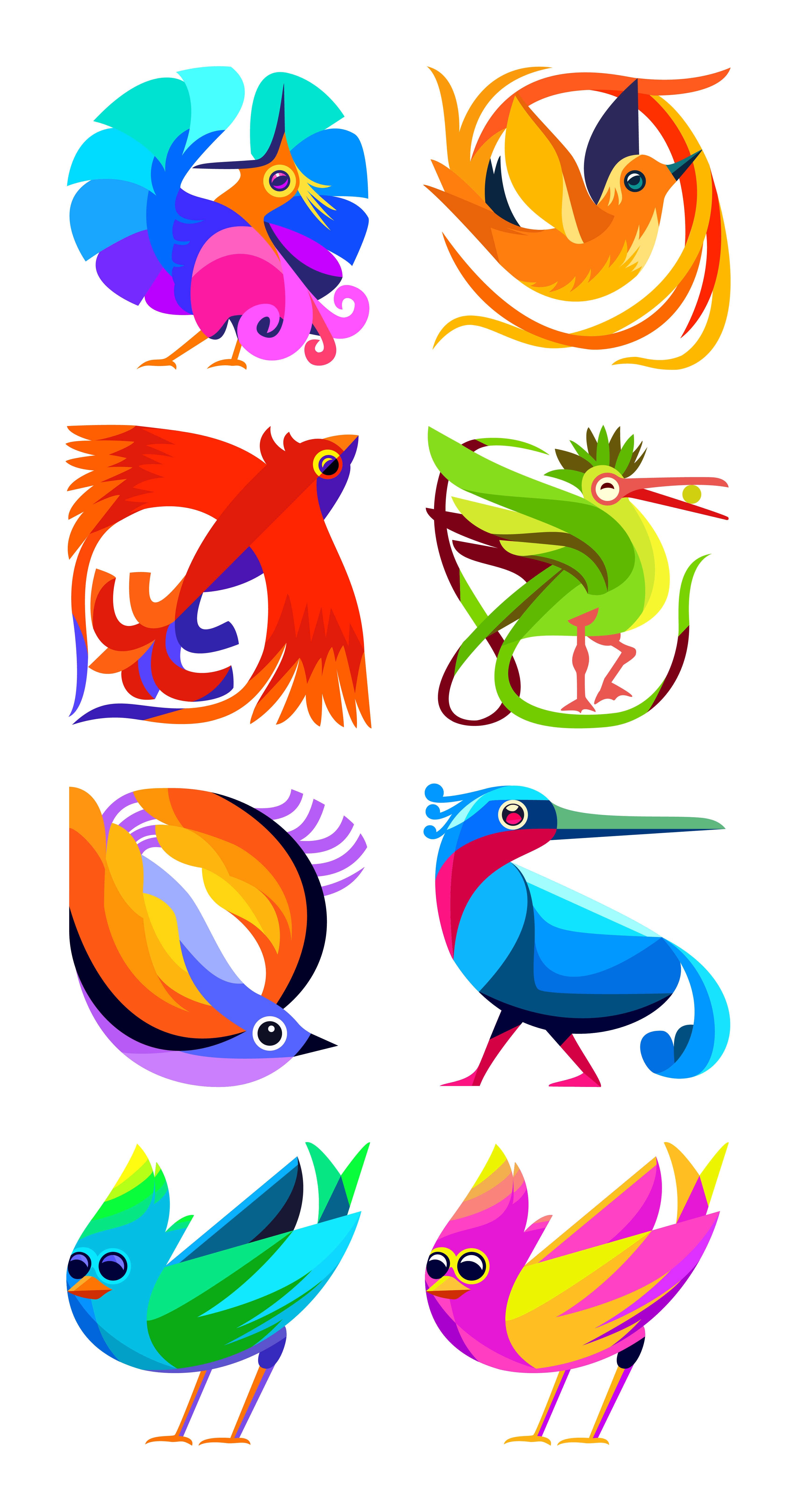 Birds birds colorful flying icon illustration nature paradise vivid