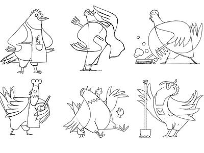 Home rooster sketches bird cleaning cook cooking fun housework icon illustration play rooster rough sketch