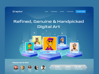 Uraptor Website Design animation app arttech blockchain blockchainwebsite crypto cryptoart cryptocollectibles dapp design digitalart metaverseart nftdesign nftplatform nftwebsite ui uiux web3 website website design