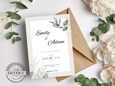 Leaves Wedding Invitation Card design template invitation card wedding