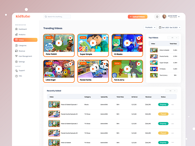 KidTube- Video Management Dashboard Design 3d branding design graphic design illustration kid kidtube logo motion graphics ui ux video app video management web app website