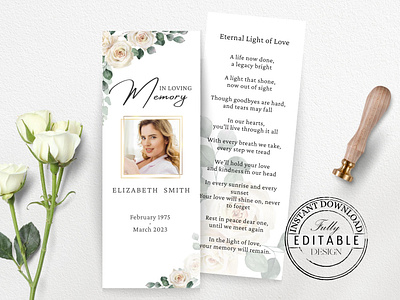 Roses Funeral Bookmark funeral bookmark
