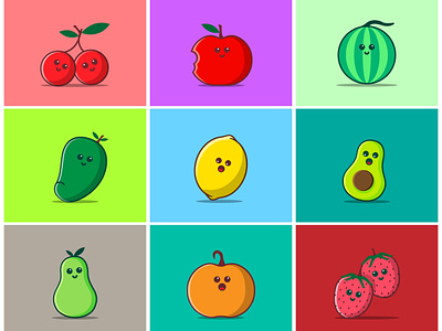 Cute healthy fruit icon illustration with any expression awesome branding cartoon character cute emoji fruit health healthy icon illustration logo mascot sticker vector