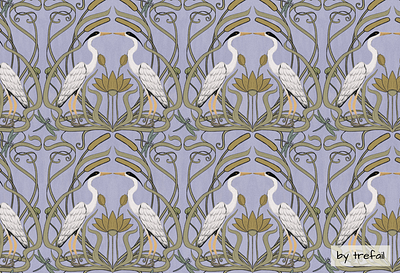 Herons Art Nouveau Seamless Pattern art nouveau design digital art digital illustration graphic design herons illustration pattern seamless pattern surface pattern vintage