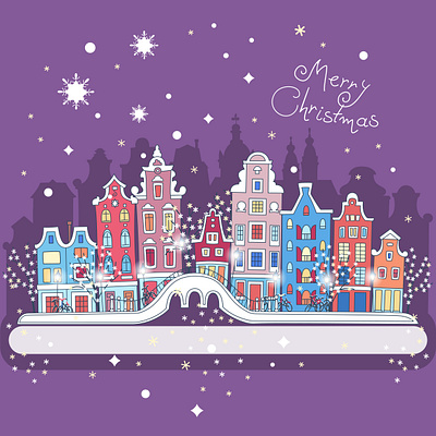 Christmas Amsterdam design graphic design illustration town vector winter
