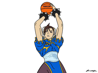 Chun-Li [shootin' a jumper] basketball capcom chun li fighting nintendo playstation sega sega genesis sega saturn snes sreet fighter