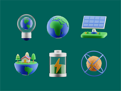 Environmental 3D Icon 3d battery bulb earth energy environment game globe green icon illustration solar panel sun sustainable tree ui