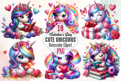 Cute Unicorns Valentine's Day Bundle 3d animation app branding design graphic design illustration logo ui vector