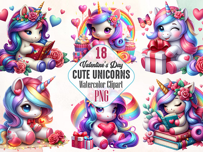 Cute Unicorns Valentine's Day Bundle 3d animation app branding design graphic design illustration logo ui vector