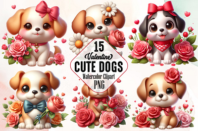 Cute Valentine Dogs Clipart Bundle 3d animation app branding design graphic design illustration logo ui vector
