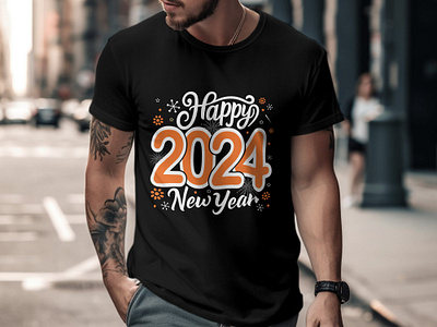 Happy New Year T-shirt Design 2024design apparel calligraphy celebration fashion font graphic design happy new year happy new year t shirt lettering new year new year lettering design new year wishes streetwear tshirt design typography