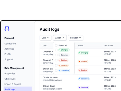 Dropdown Filter audit logs dashboard design dropdown filter logs product design saas ui ux