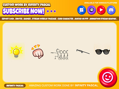 👊🏼🕶️💡Custom Unique Emotes💡🕶️👊🏼 animation custom emotes twitch design discord emotes facebook emotes fist graphic design illustration lamp logo loyalty badges sunglasses twitch emotes twitchemotes youtube emotes