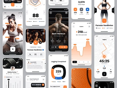 sandow UI Kit: AI Fitness & Nutrition App 🏋️‍♀️ blue clean dark mode diet diet app exercise app fitness fitness ai app fitness app fitness ui health app jogging minimal nutrition app orange sports ui ui kit workout workout app