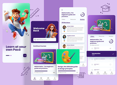 Student Courses UI Concept 3d app course design education flat learn minimal mobile school ui ux