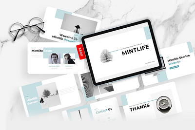 Mintlife PowerPoint Template business company gsl key minimal mintlife modern powerpoint ppt pptx presentation template tosca ui website white