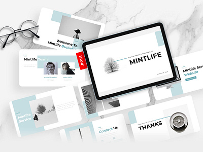 Mintlife PowerPoint Template business company gsl key minimal mintlife modern powerpoint ppt pptx presentation template tosca ui website white