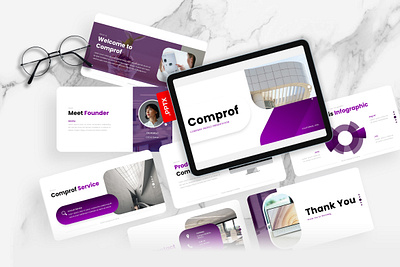 Comprof PowerPoint Template business company comprof gsl key modern powerpoint ppt pptx presentation template profile purple ui website white