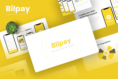 Bilpay PowerPoint Template bilpay black business company gsl key mobille apps modern powerpoint ppt pptx presentation template saas ui website yellow