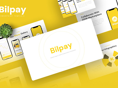 Bilpay PowerPoint Template bilpay black business company gsl key mobille apps modern powerpoint ppt pptx presentation template saas ui website yellow