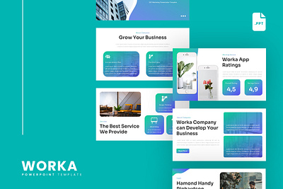 Worka PowerPoint Template blue business company green gsl key marketing modern powerpoint ppt pptx presentation template seo ui website worka