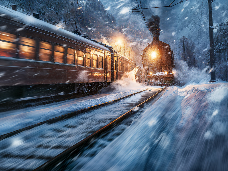 Trains in Snow (x15+Video) art graphic design illustration nature snow train video