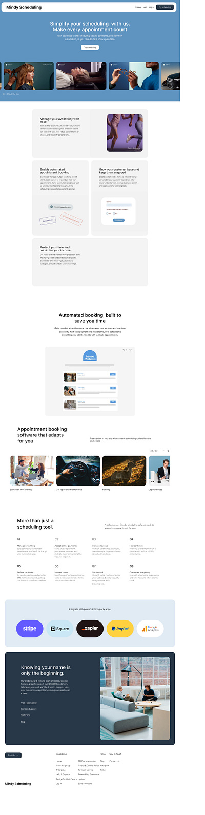 Landing page for a Scheduling Website landing page web design