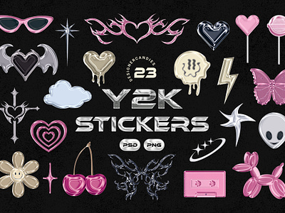 Y2K Metallic Sticker Illustrations Set design digital art illustration metallic sticker y2k