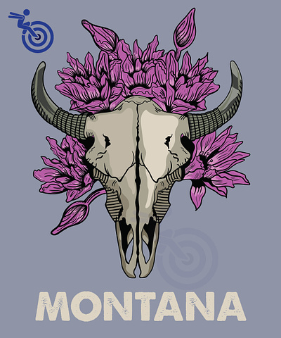 Montana Skull And Flower bull bullskull graphic design montana skull vectorart
