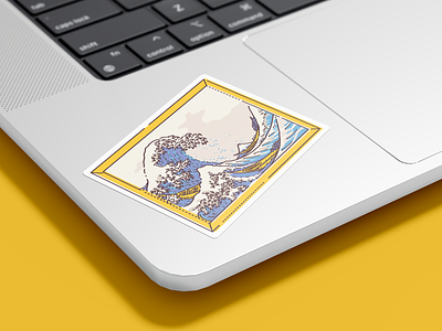 The Great Wave off Kanagawa sticker art boat boats branding china design frame graphic design icon icon set illustration japan mocup outline painting see sticker stor the great wave vector