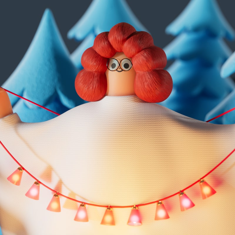 3d January 3d blue christmas cosy forest illustration lights newyear night red scandinavia winter